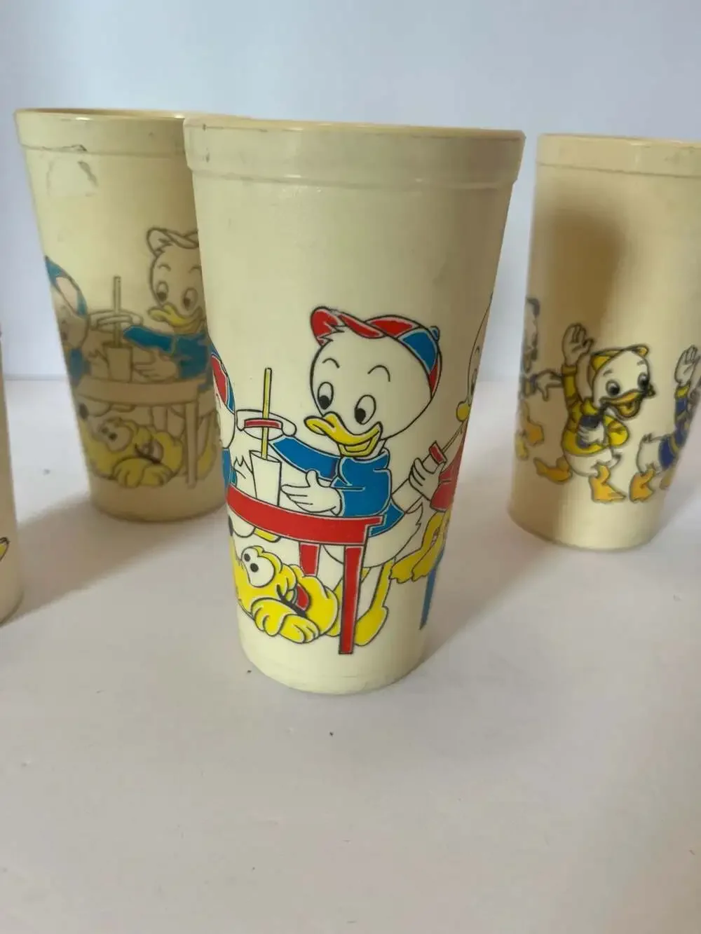 Vintage Walt Disney Productions Eagle Plastic Character Tumblers Cups Lot of 4
